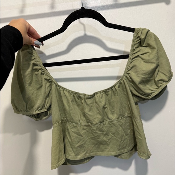 Sunday Best Olive Green Kaia Sleeve Crop Top - Picture 3 of 3